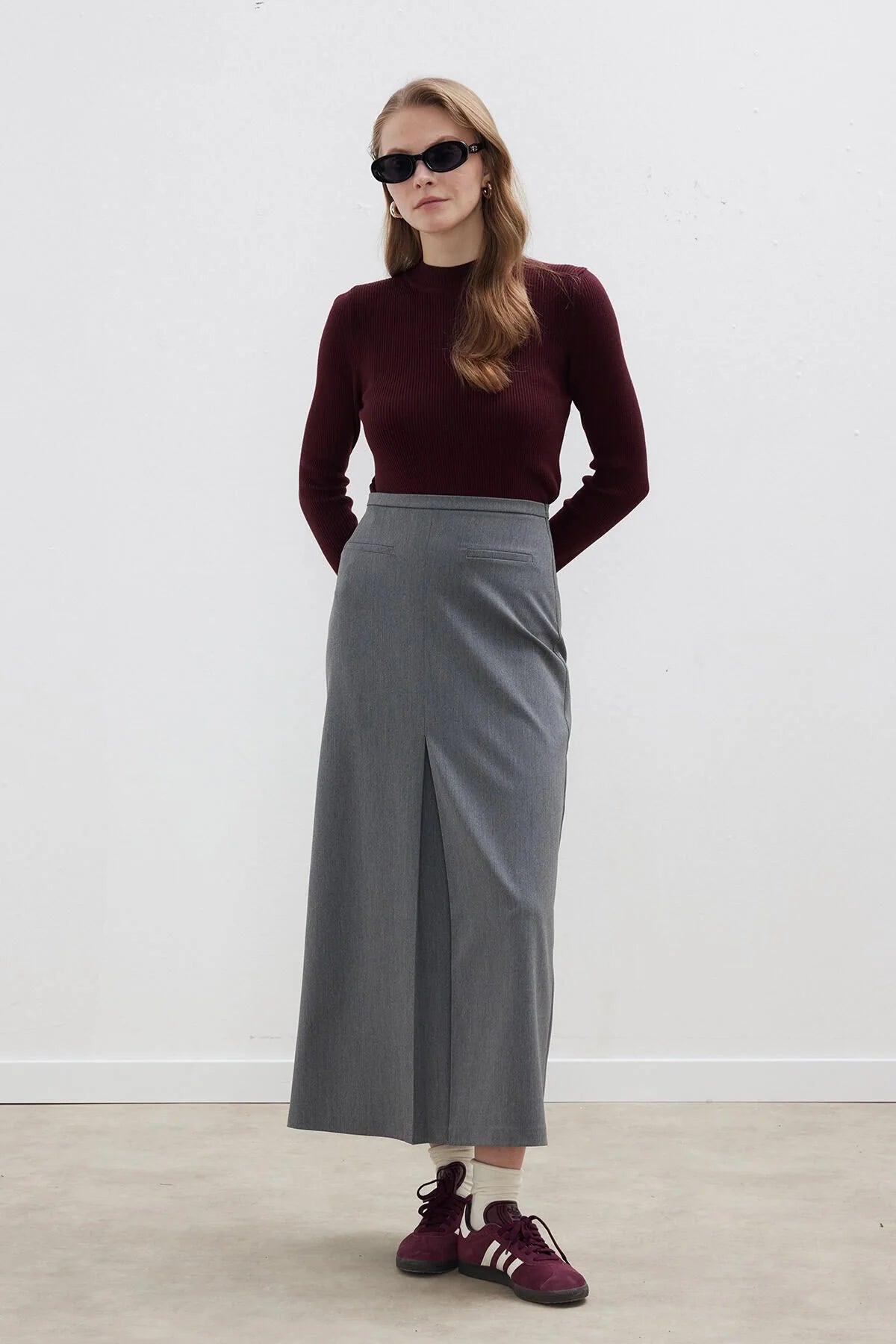 Premium Pleated Pencil Skirt Gray