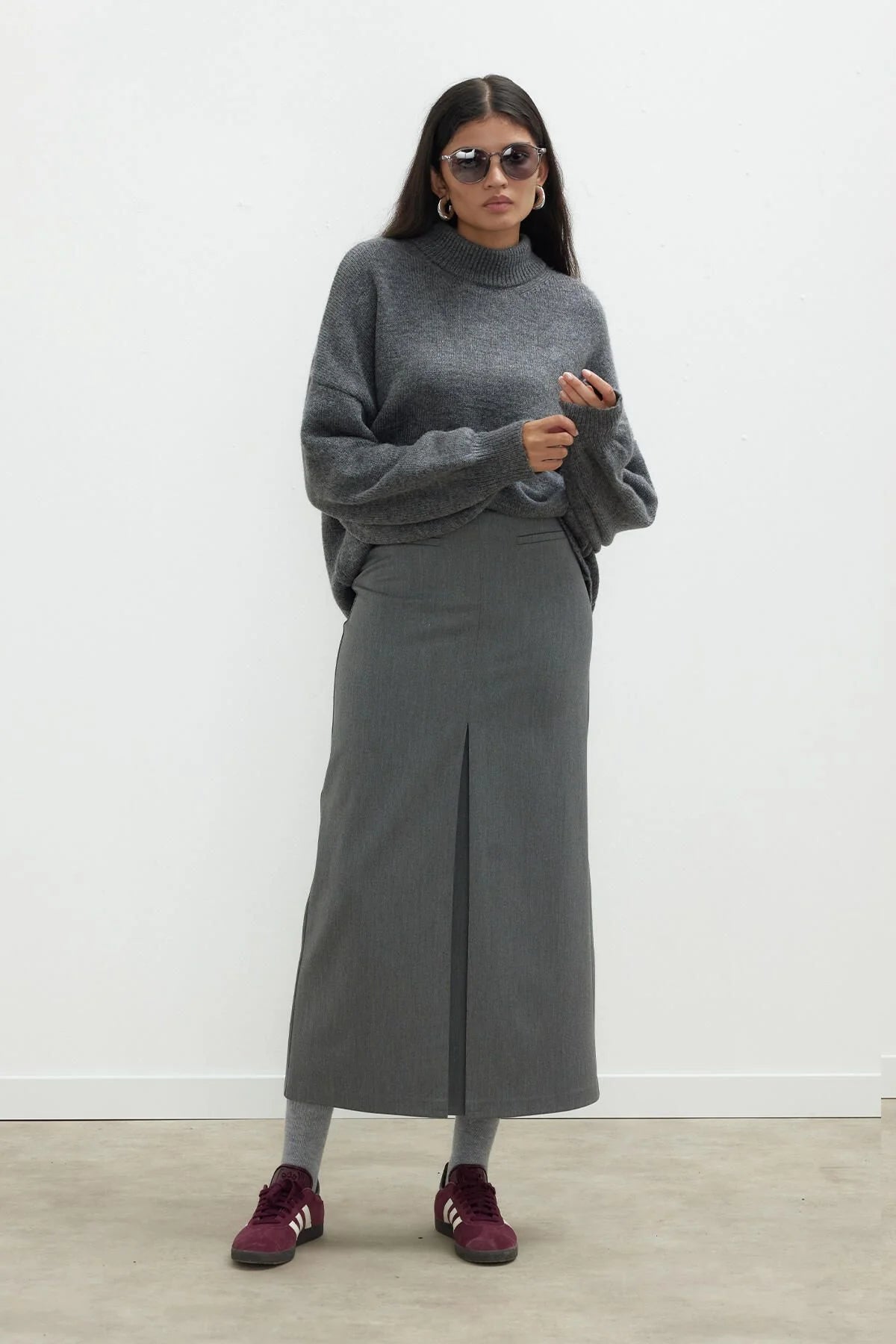 Premium Pleated Pencil Skirt Gray