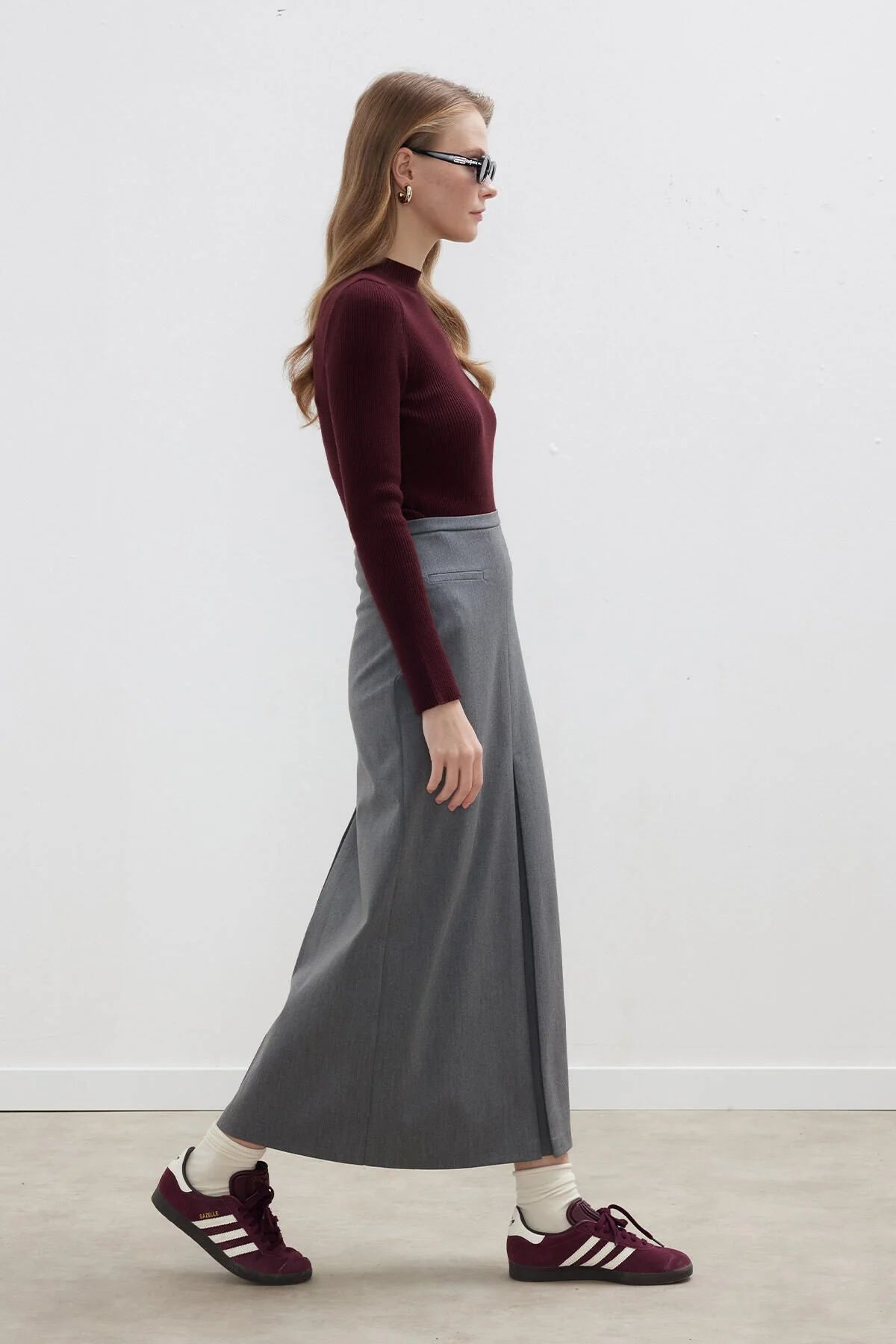 Premium Pleated Pencil Skirt Gray