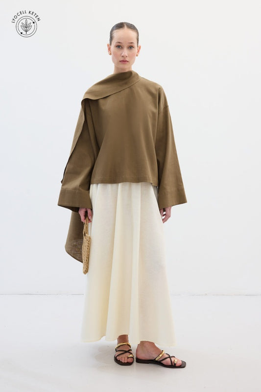 Cape Detail Blouse Khaki